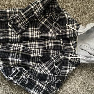 Black and White Flannel Hoodie Shirt